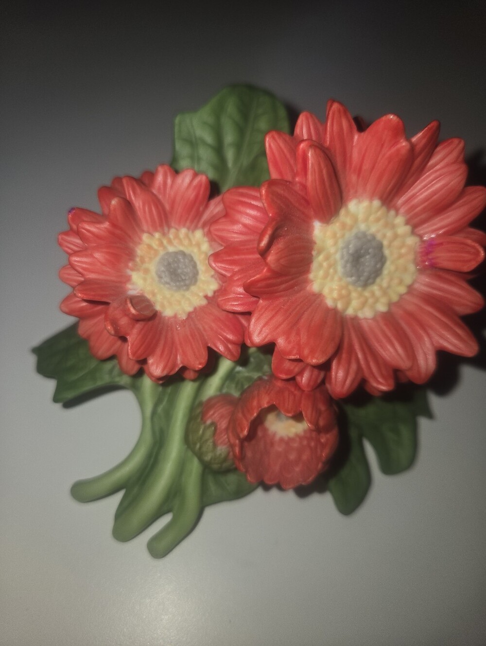 Lenox Red Daisy Floral Accent Sculpture with Green Leaves Without Box